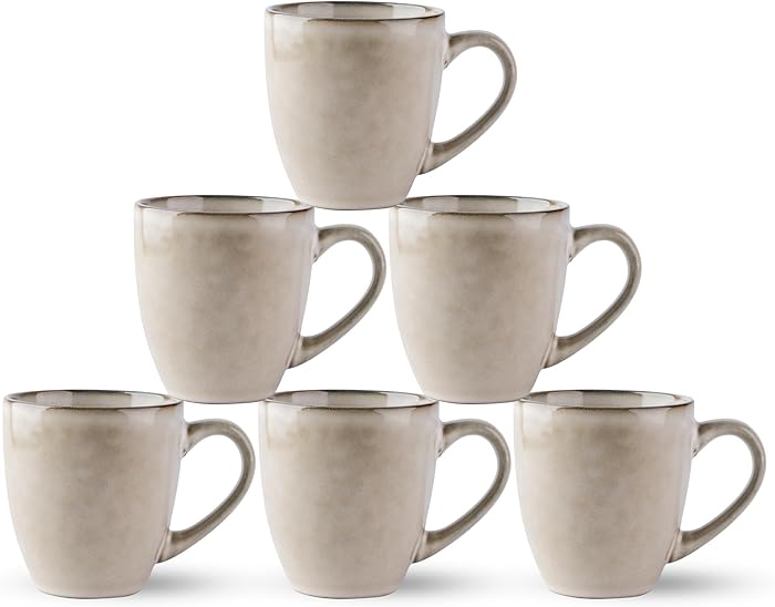 GBHOME Ceramic Coffee Mugs Set of 6, 12oz Stoneware Coffee Mugs Set For Dad Mom Women MEN, Light Weight Coffee Cups for Latte/Tea/Beer/Hot Cocoa, Dishwasher & Microwave Safe,Cappuccino