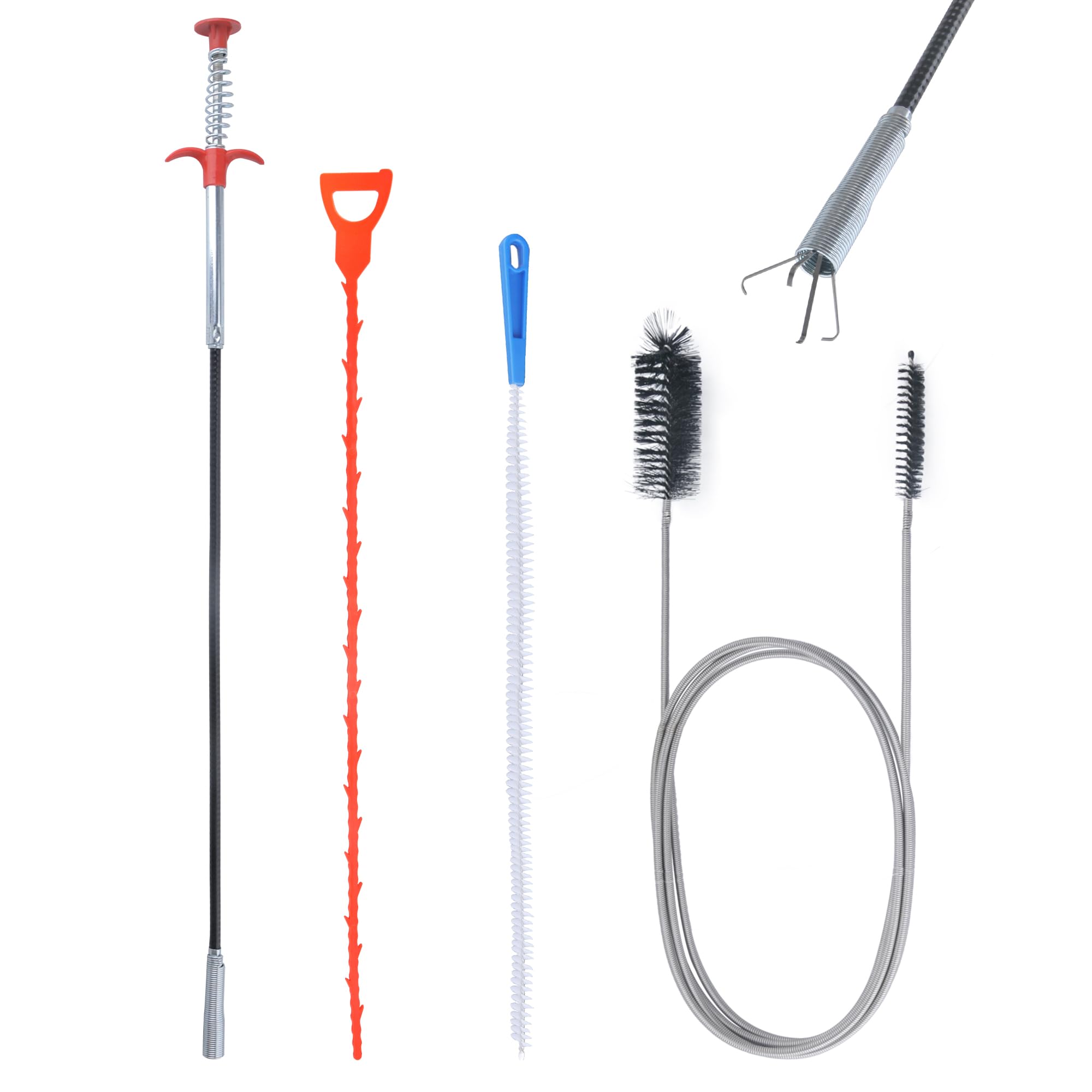 SZWLJ 4PCS 18/20/61inch Drain Unblocker Tools, Flexible Grabber Tool, Multifunctional Sink Unblocker, Reusable Drain Snake Tool Set for Kitchen Sink, Bathroom Tub, Toilet, Sewer