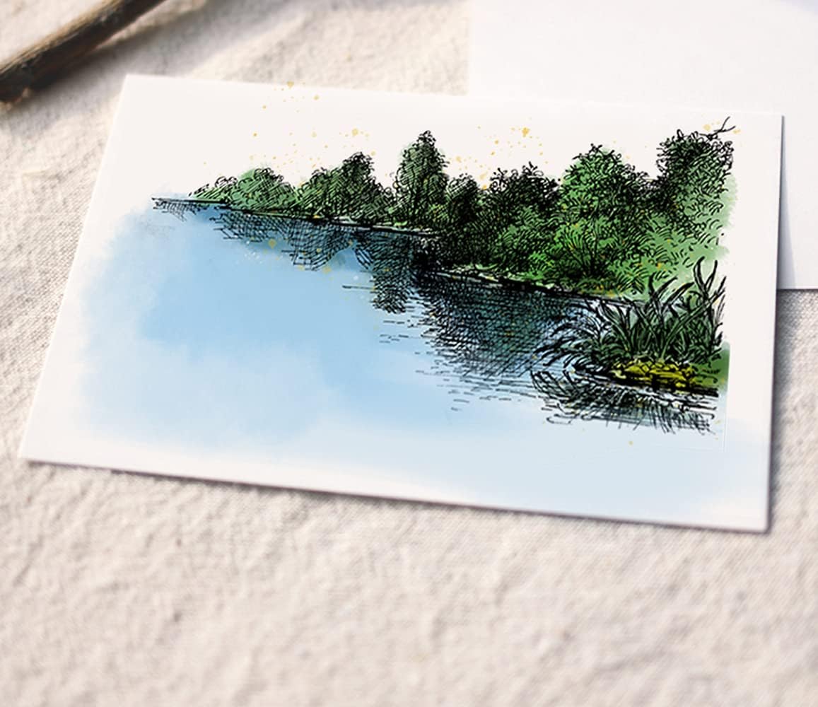 Tree Lake Scenery Background Clear Stamps for Card Making Decoration DIY Scrapbooking, River Scene Silicone Transparent Seal Stamps for Embossing Album Decor Craft.