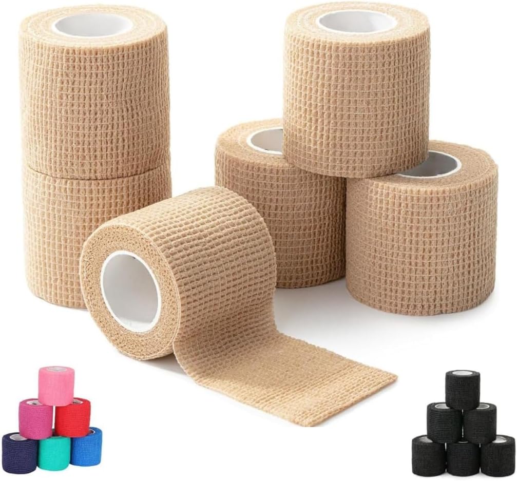 Self Adhesive Bandage Wrap, 6 Pack, 5CM * 4.5M, Cohesive Bandages, Medical Wrap, Elastic Bandage Wrap, Self Sticking Bandage Tape (Skin Color)