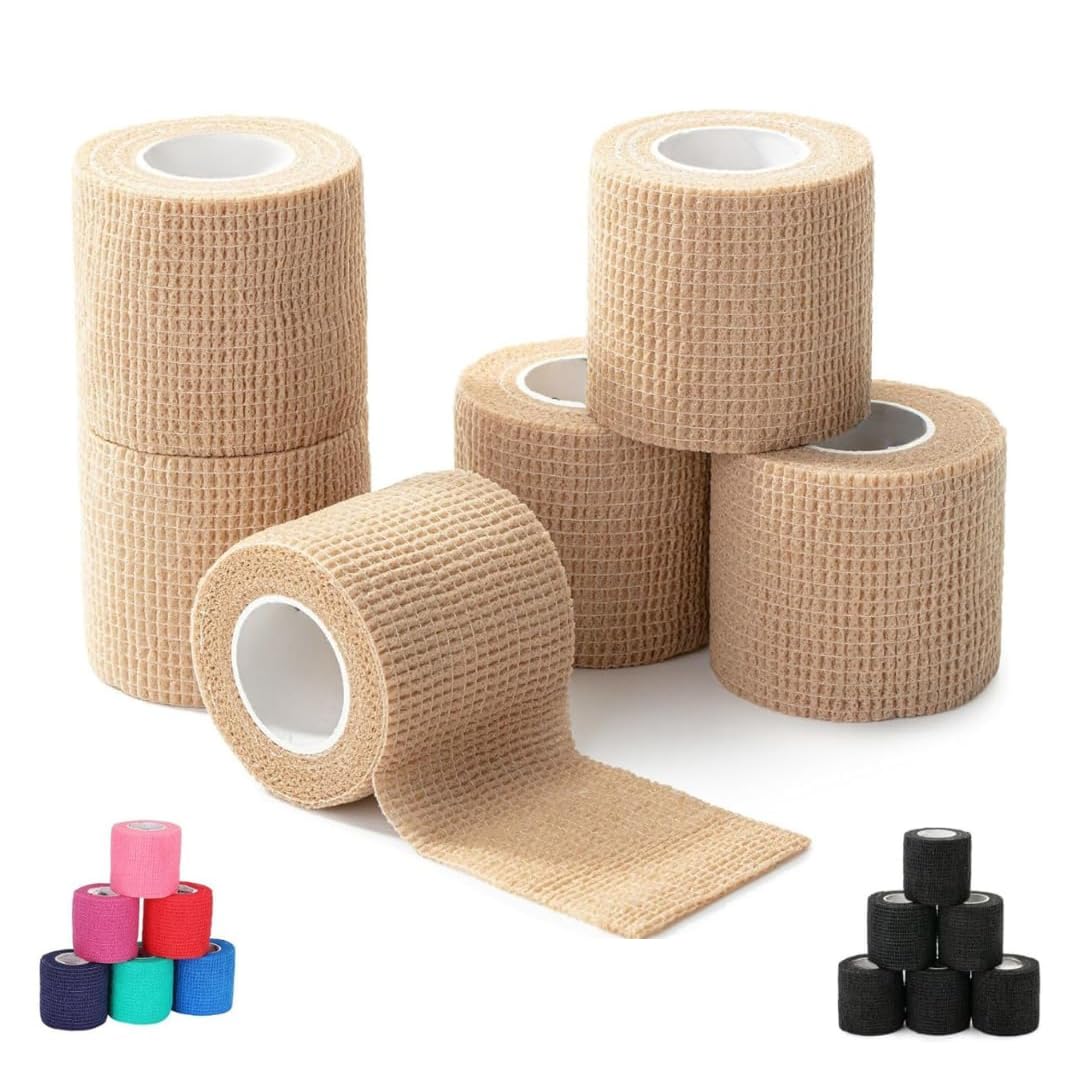 Self Adhesive Bandage Wrap, 6 Pack, 5CM * 4.5M, Cohesive Bandages, Medical Wrap, Elastic Bandage Wrap, Self Sticking Bandage Tape (Skin Color)