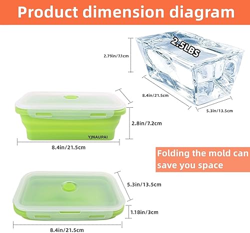 Miniatura 7 de Paquete de 2 moldes de bloque de hielo extra grandes  Molde de silicona plegable grande para cubitos de hielo de 2.5 libras para baño de hielo y