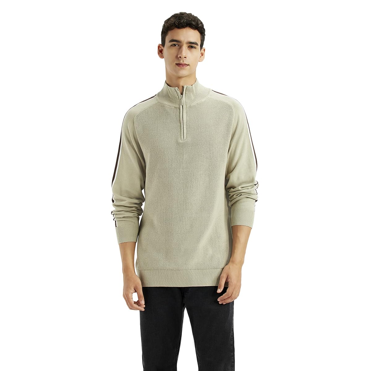 Men's Solid Beige Sweater-image-12