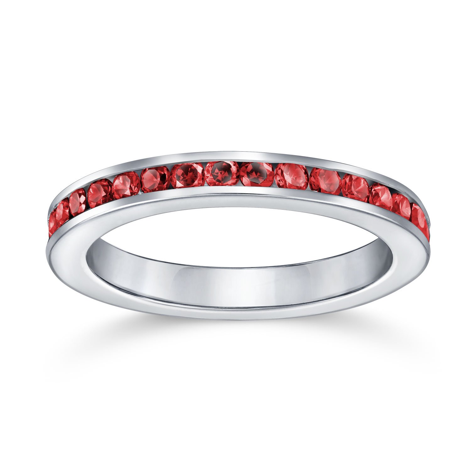 Bling Jewelry Personaliza Anillo de Eternidad Delgado Apilable con Circonita Cúbica en Canal Gema Simulada Plata de Ley .925 12 Colores de Mes de Nacimiento 3MM