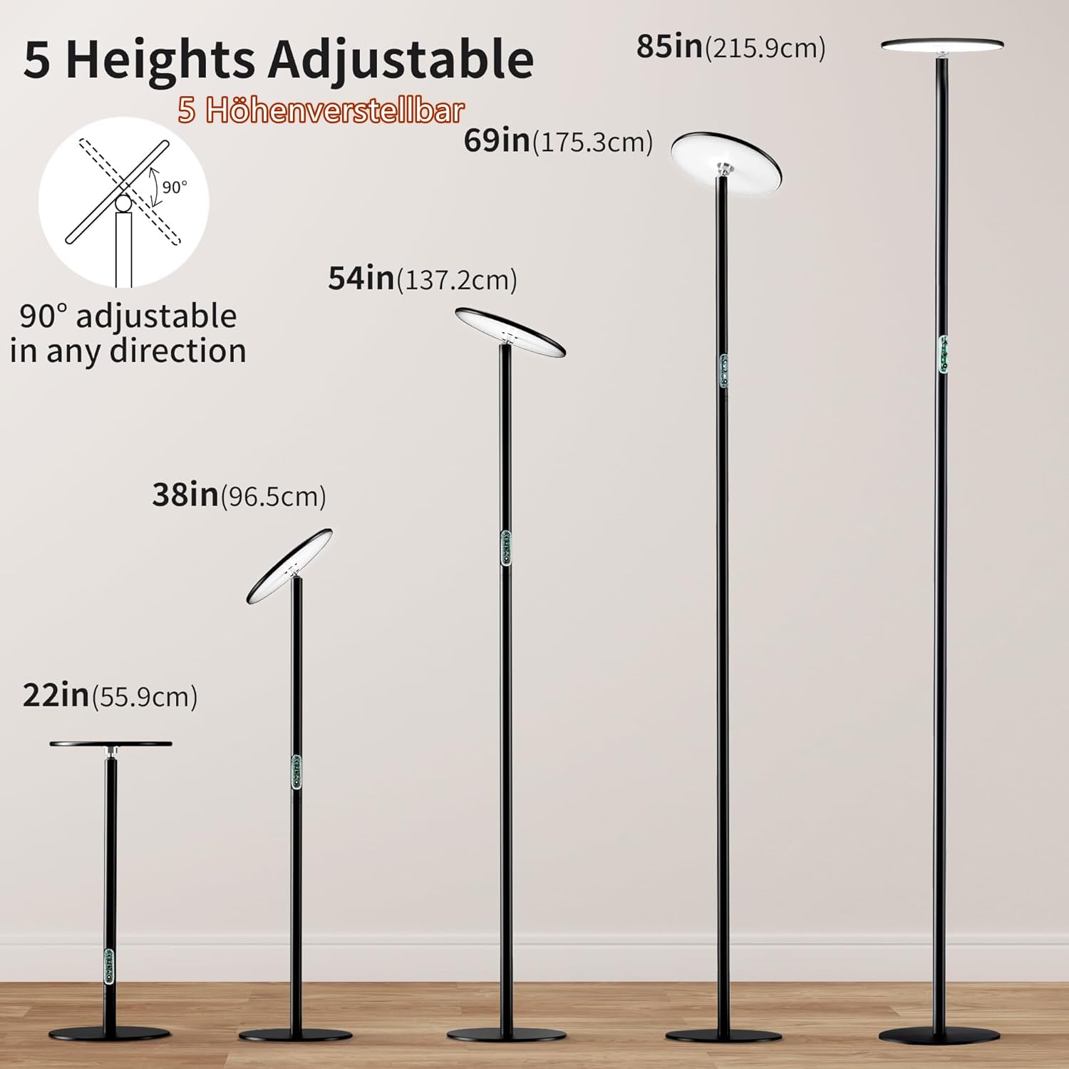 chiphy 60W 216cm Pflanzenlampe, Vollspektrum-Pflanzenlicht für Zimmerpflanzen, 4/8/12H Timer, 60W Grow-Lampe, 10 dimmbare Helligkeit, höhenverstellbar