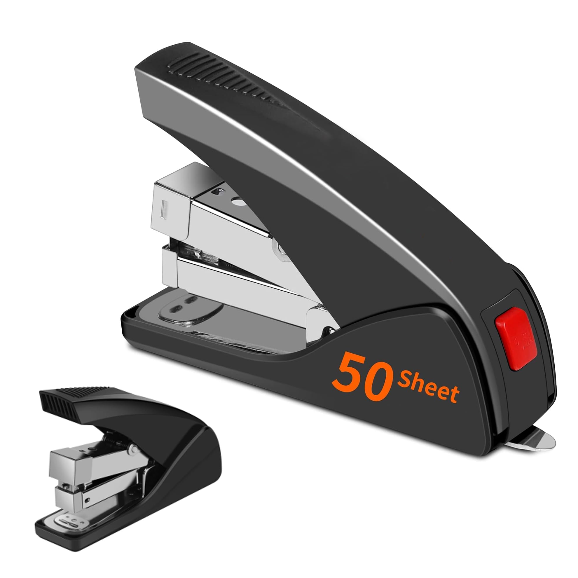 Effortless Desktop Stapler - 50 Sheet One Finger Touch, Ergonomic Heavy Duty Office, Built-in Staple Remover, 85% Easier Stapling, No Effort, Jam Resistant, Easy Load
