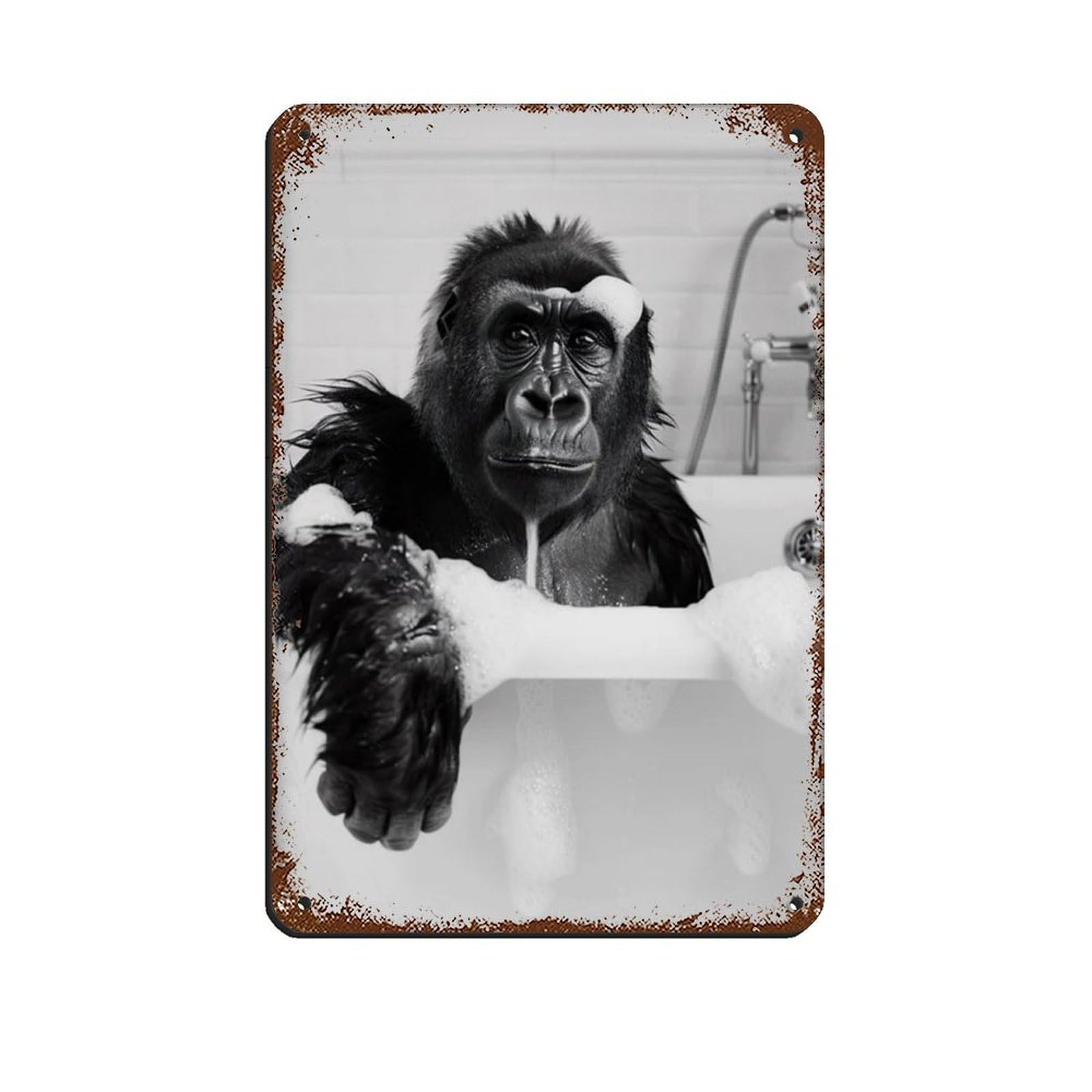 Gorilla in The Bathtub, Funny Animal Poster (2) Tin Sign Vintage Metal Pub Club Cafe Bar Home Wall Art Decoration Poster Retro 8x12inch(20x30cm)