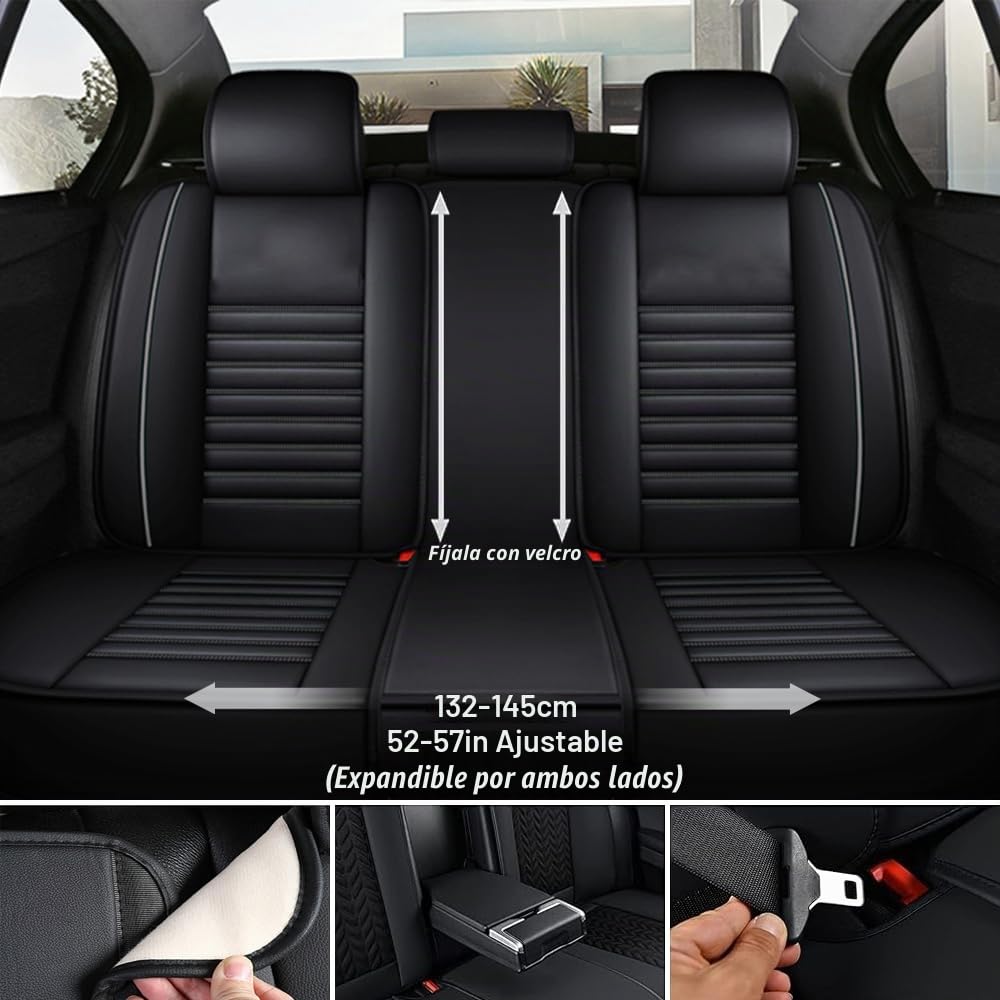 Fundas para Asientos de Coche Para Mercedes-Benz Clase B, Clase C, Clase E, GLB, GLC, GLE, Juego Universal de 5 Piezas de Cuero Sintético – Transpirable, Hidrorrepelente y Resistente al