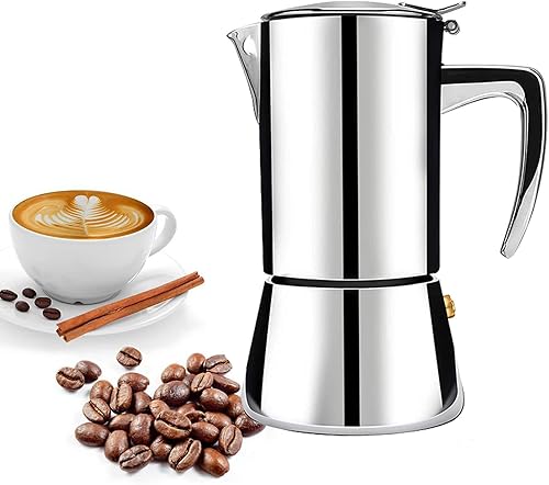 Cafetera espresso de acero inoxidable, olla moka para café clásico italiano, 8.1 fl oz8 oz4 tazas, cafetera clásica para cafetera, compatible con