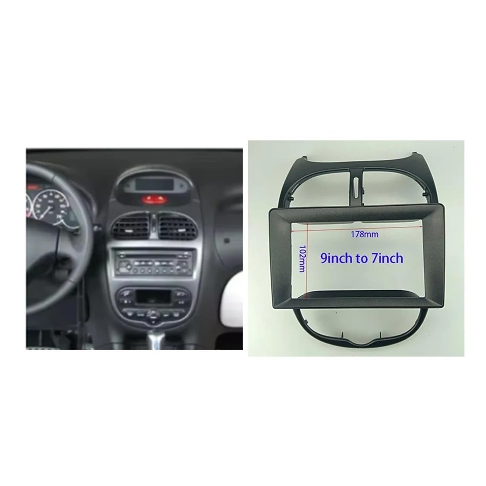 Fascia Marco Kit Marco Radio Coche 7/9 Pulgadas 2 DIN Estéreo Soporte Consola Central Fascia Embellecedor Bisel Placa Frontal para Peugeot 206 1998-2010 Juego Panel Radio