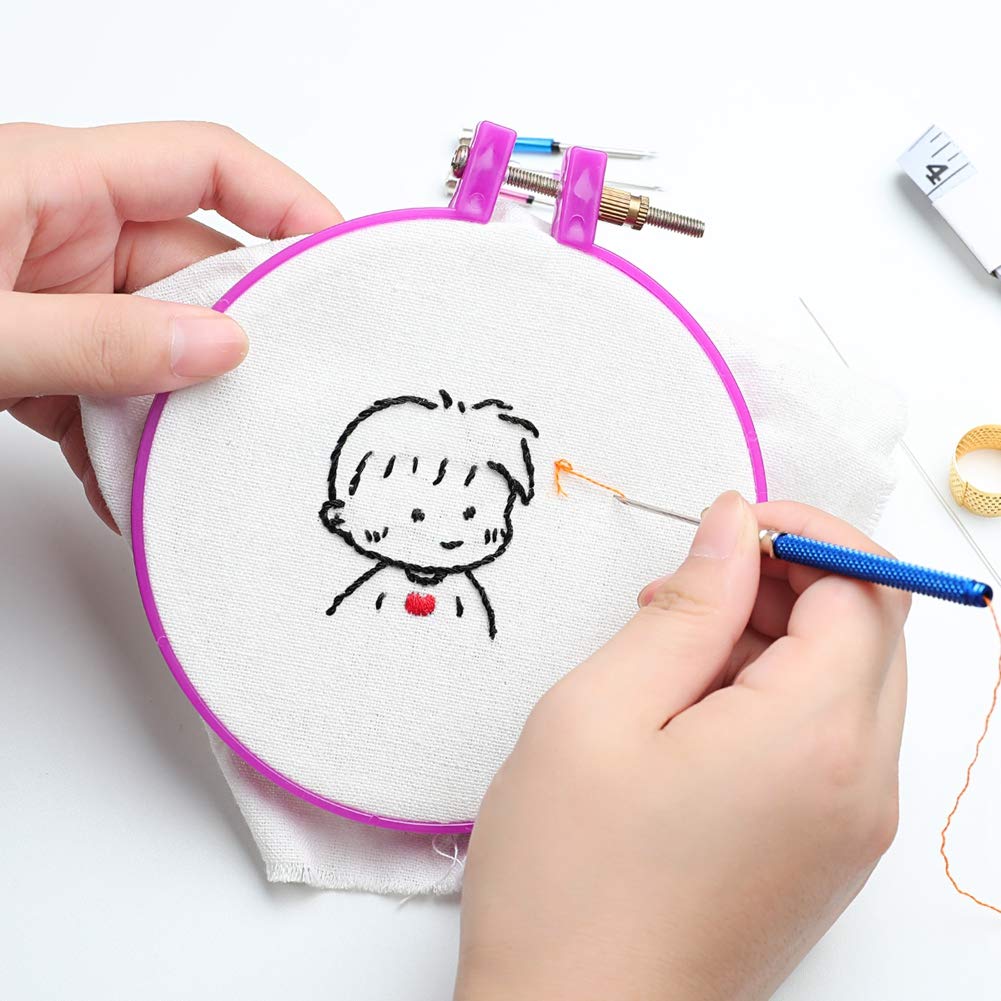 Asudaro Zestaw "zrób to sam", Magic Embroidery, zestaw startowy do haftowania, Magic Needles, nożyczki, nawlekacz do igieł do haftowania, ręcznie szycia, zestaw prezentowy dla entuzjastów szycia