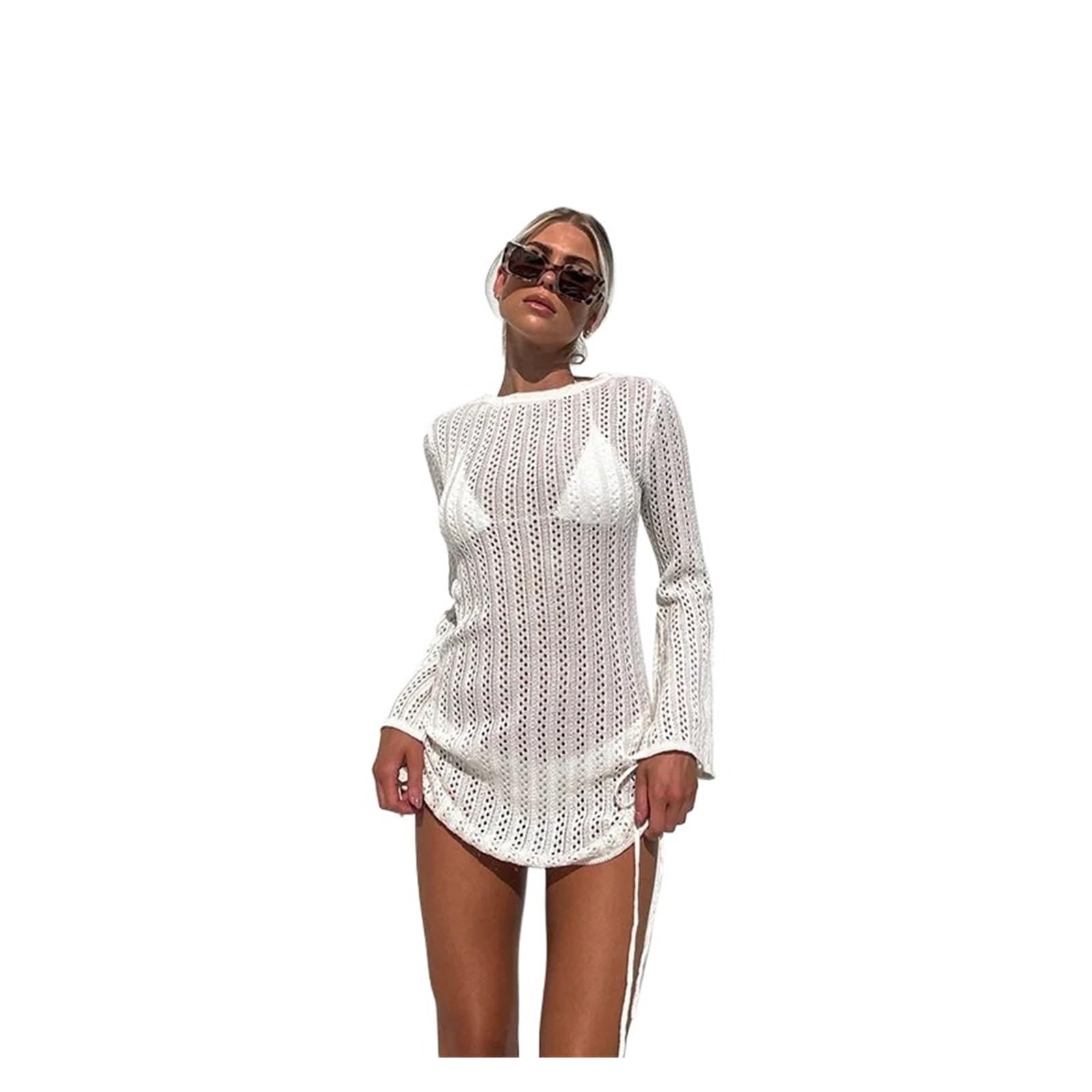 Copricostume Donna Tuta da Spiaggia con Protezione Solare, Scollo a Giro con Cinturino Laterale, Senza Schienale, Top Estivo alla Moda for Donna(M)