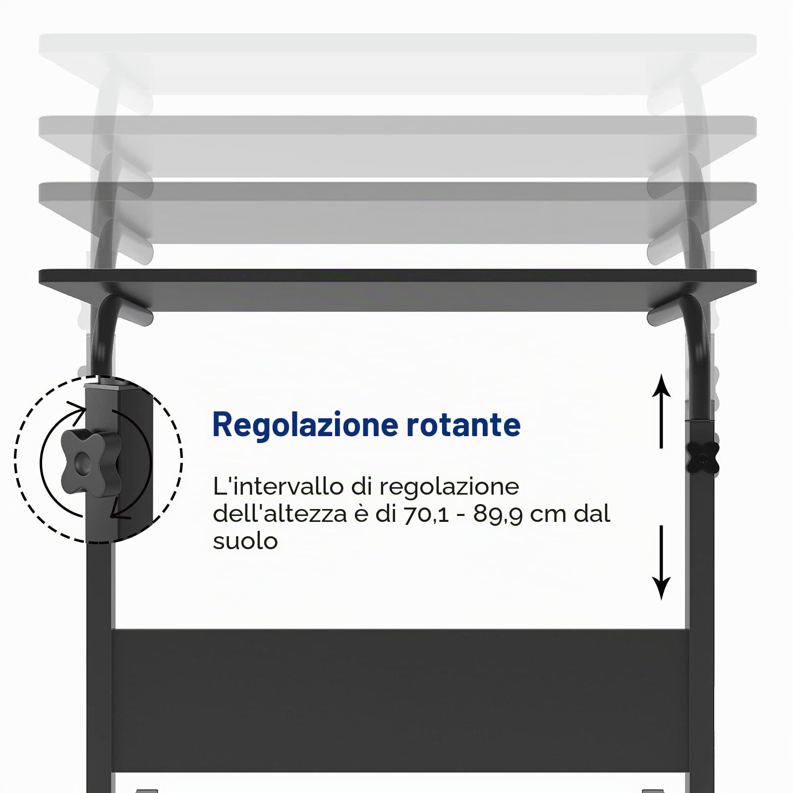 SogesHome 80 * 40 cm Tavolino mobile Comodino Scrivania del computer Banco di stand Tavolo regolabile in altezza Tavolino per divano letto 05#1-80BK-SH