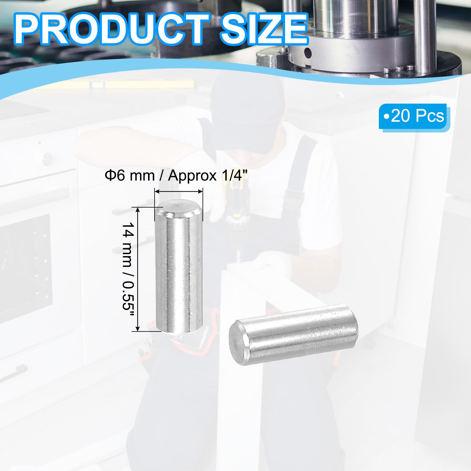 PATIKIL 304 Stainless Steel Dowel Pin 6x14 mm (1/4" Dia) - Image 2