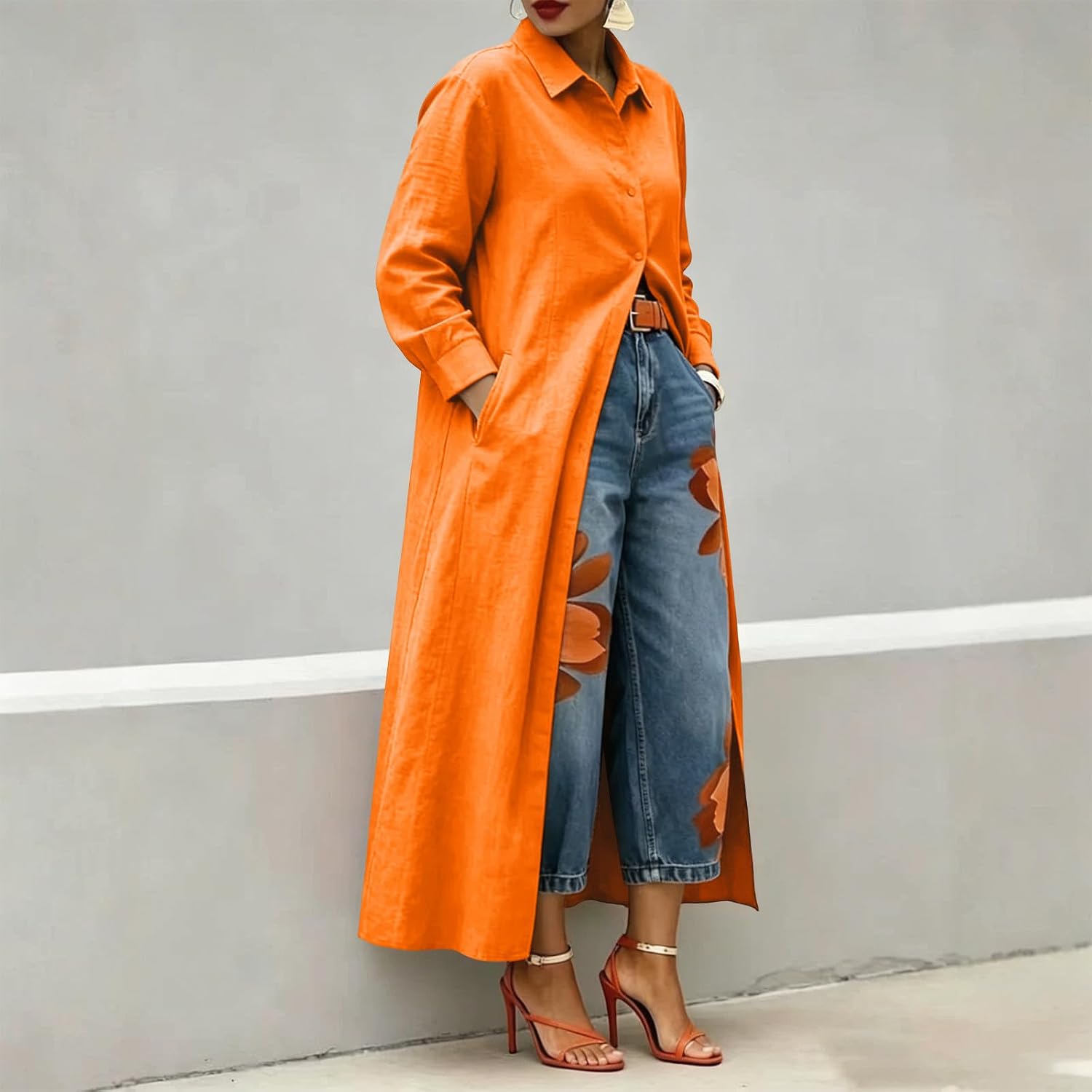 Women's Button Down Long Shirt Long Sleeve Collared Cotton Linen Blouses Trendy Casual Long Cover Up Shirts 2026