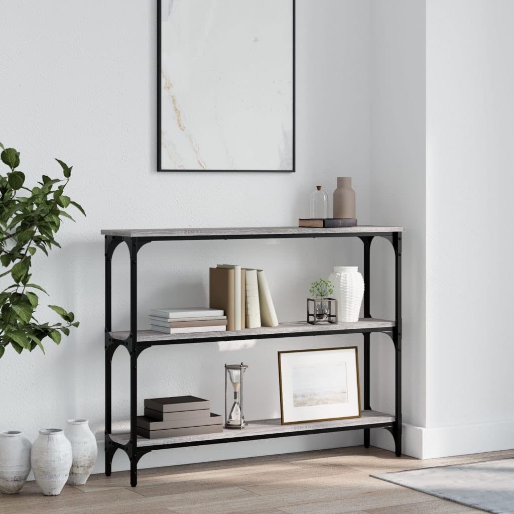 SXZenSpace Console Table 100x22.5x75 cm, Engineered Wood & Metal, Slim Hallway/Sofa Side with Adjustable Feet