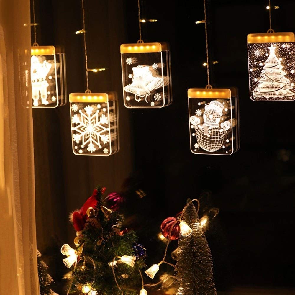 Girlanda świetlna, zewnętrzna i wewnętrzna dioda LED, oświetlenie bożonarodzeniowe LED, dzwonki 3D, płatki śniegu, wiszące światła, romantyczna dekoracja pokoju, akrylowe girlandy świetlne, grudzień