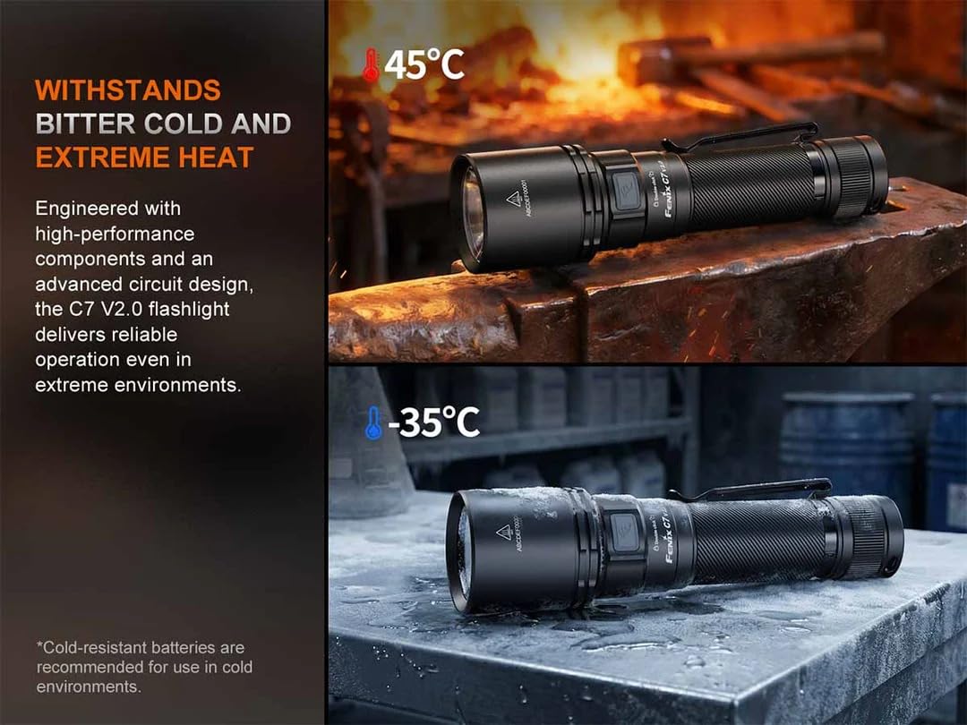 Fenix Linterna LED C7-R, potente, ultra brillante, 3300 lúmenes, iluminación de 575 metros, recargable por USB tipo C, IP68 impermeable y resistente al polvo, succión magnética en la cola