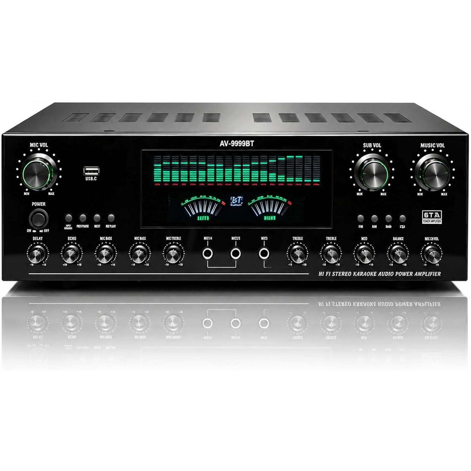 Amplificateur audio stéréo 7.1 canaux, récepteur audio domestique, avec Bluetooth 6.0, compatible avec les entrées DVD/CD/AUX, volume réglable pour la maison, le karaoké et les enceintes home cinéma