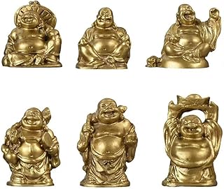 Set of 6 Laughing Buddha Statue Indoor Feng Shui Decor Small Resin Mini Desk Figurines for Wealth and Good Luck Minis Cute Baby Buddha Decor for Home Office Tabletop Zen Room Display, 2"