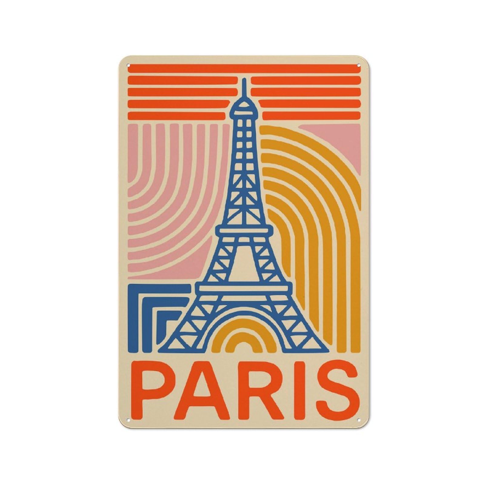Junmoney Style-4 Paris Eiffel Tower Retro Art Industrial-Style Tin Sign 30X20cm For Garage Or Workshop, For Garage, Workshop And Man Cave Decoration