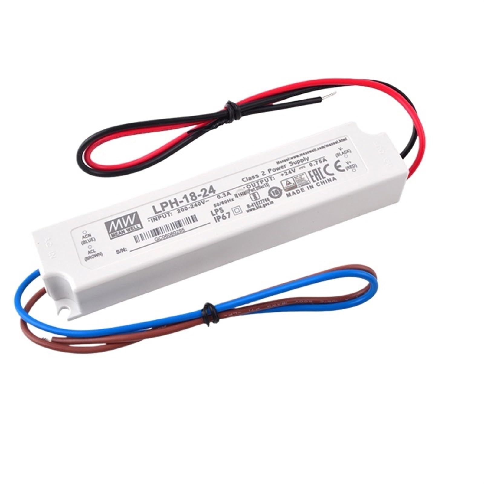 FCARUMIQP LED Driver LPH-18-24 Input 220VAC to 24VDC 0.75A 18W Waterproof IP67 Switching Power Supply