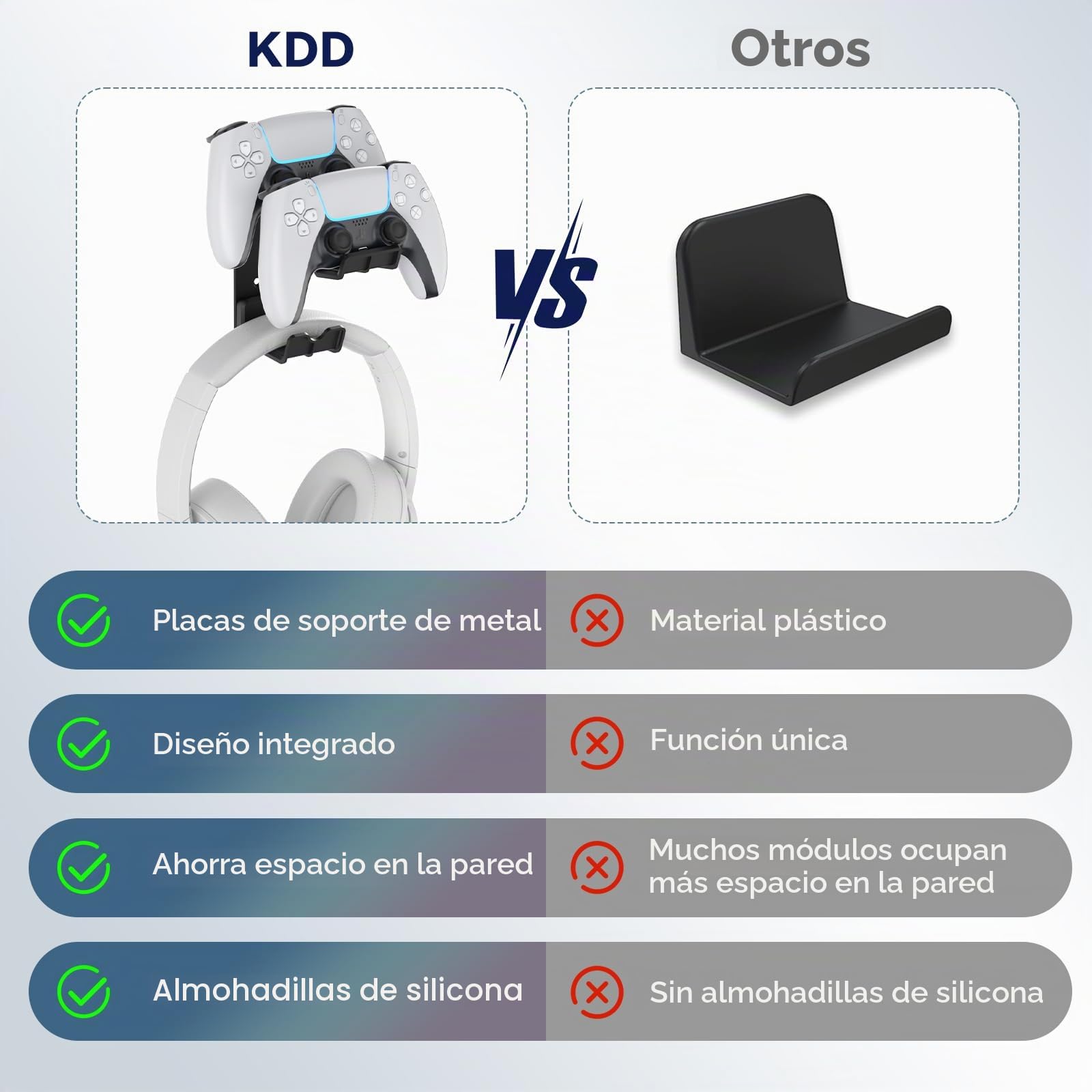 KDD Dos Soporte Mando Gamepad, Universal Soporte Auriculares Pared & Gancho Controlador de Pared, Instalación Adhesiva o con Tornillos para Cascos Xbox PS5/4/3 Switch STEAM Juegos Accesorios Gaming PC
