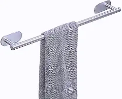 Suporte de Toalha Banheiro Lavabo Casa em Aço Inox (Prata Fosco) Fixação Adesivo Dupla Face Sem Furo 3M Moderno Prático Organizador