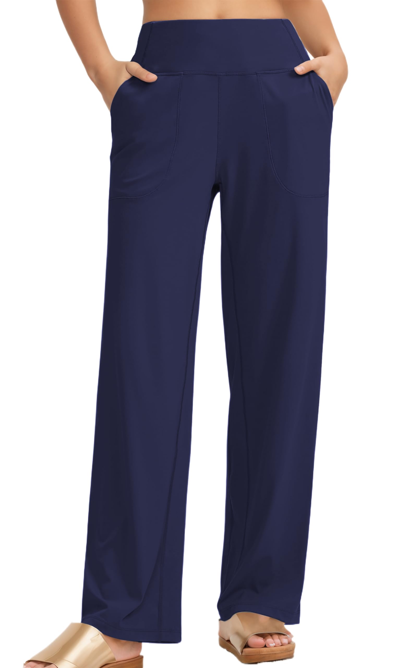 Timuspo Damen Yogahose Hohe Taille Jogginghose Sporthose mit 2 Taschen Hose Geradem Weites Bein Bequeme Freizeithose Breiter Elastischer Bund Sweatpants Trainingshose