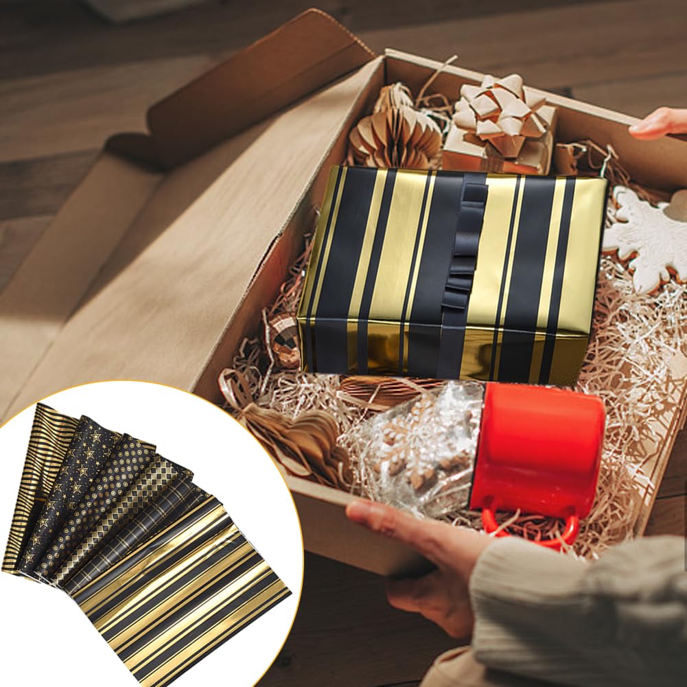 GAOHUI 6 Pack Wrapping Paper, Gold Birthday Wrapping Paper With With