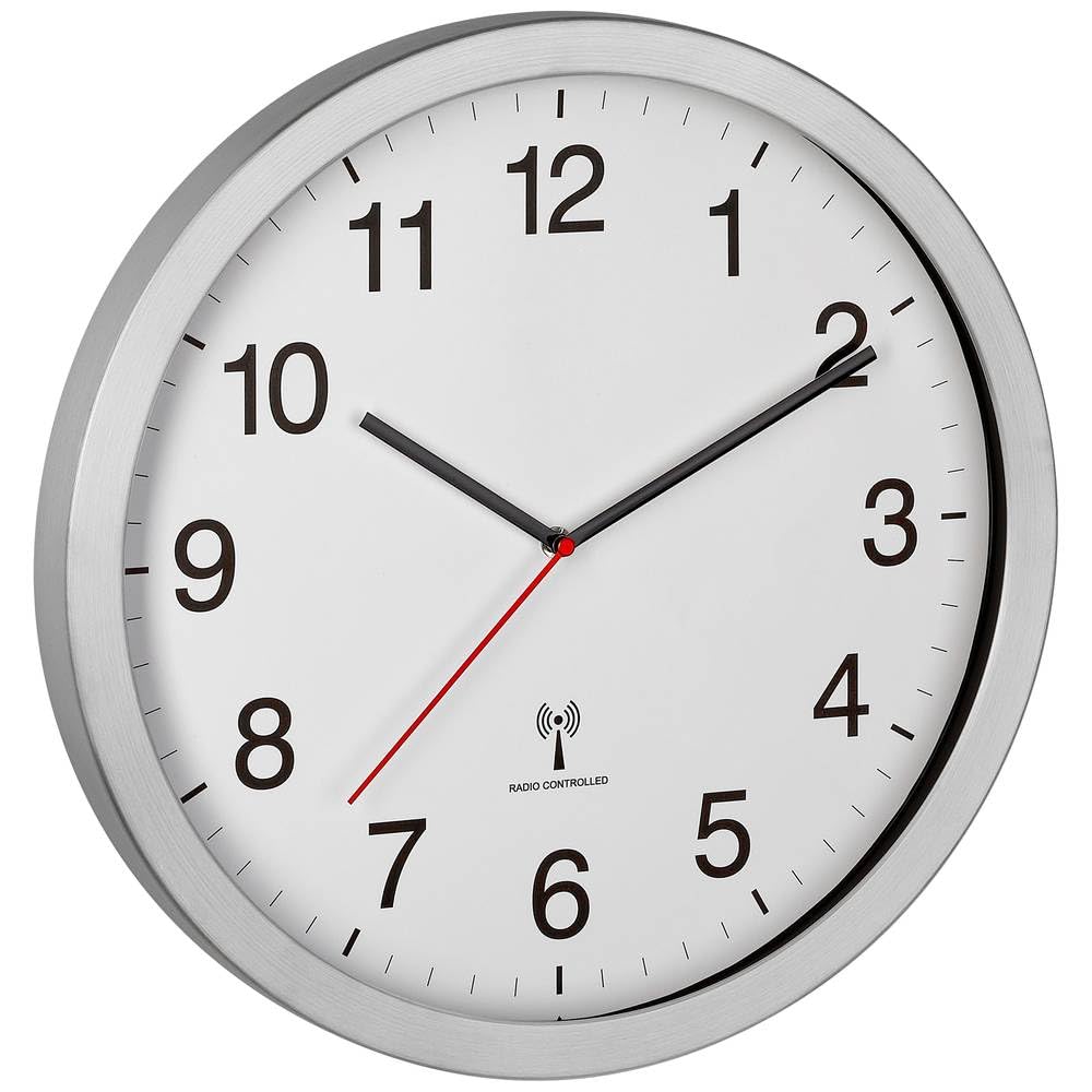 TFA Dostmann XL 60.3545.02 - Orologio radiocontrollato analogico, facile da leggere, ideale per ufficio/ingresso, colore bianco argento, lunghezza 400 x larghezza 50 x altezza 400 mm