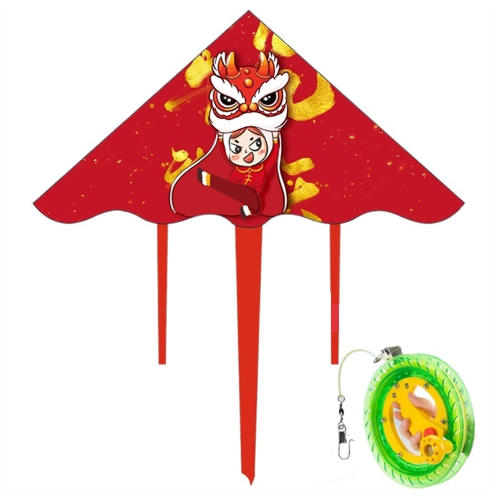 Cometa para niños, lindo juego de cometas de baile de león para adultos, cometas fáciles de volar, cometa de 300 metros, línea de cometa para deportes al aire libre, cometa colorida