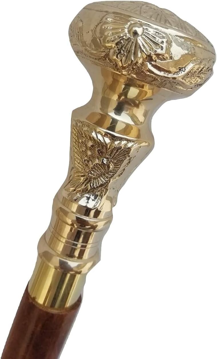 Vintage Brass Handle Victorian Telescope Fold able Wooden Walking Stick Walking Cane Ideal Gift, Golden