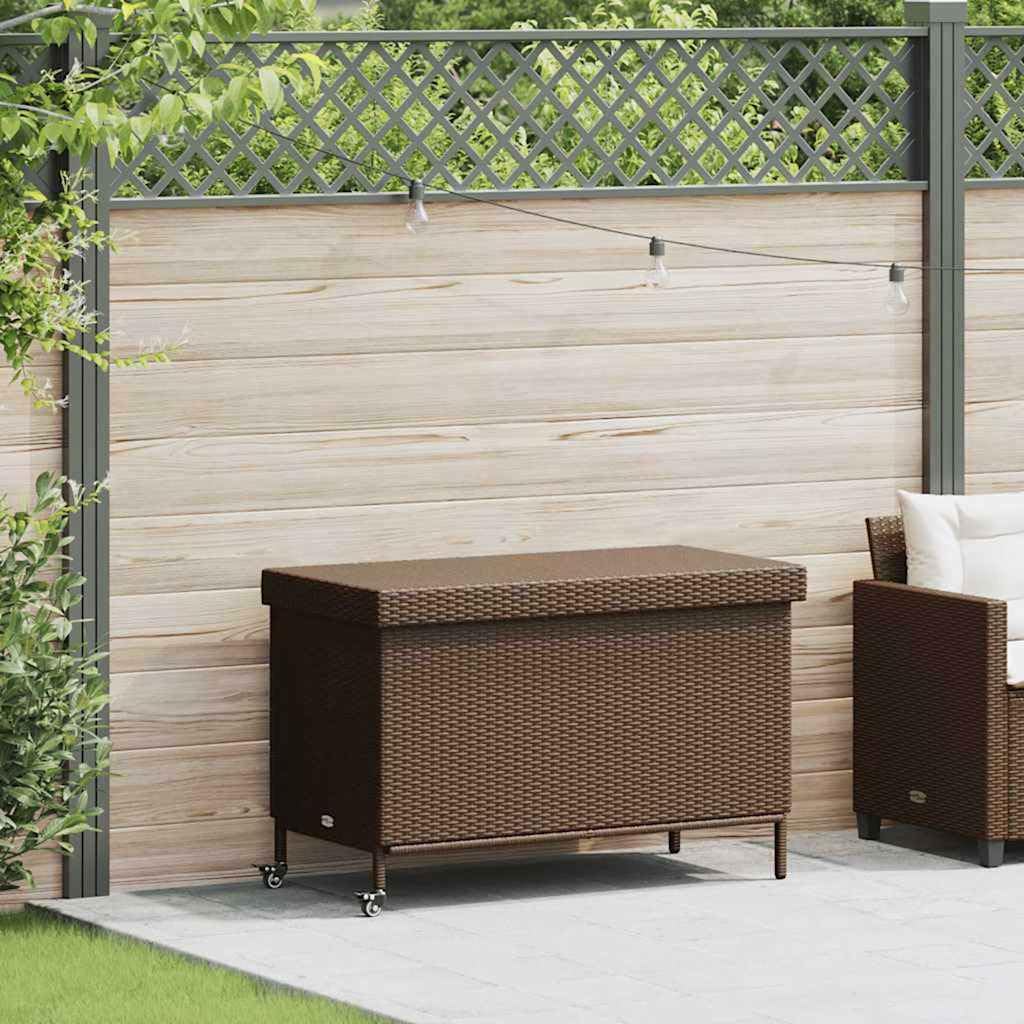 vidaXL Skrzynia ogrodowa z kółkami, brązowa, 110x55x73 cm, polirattan, skrzyniaogrodowa, skrzynia na balkon, skrzynka ogrodowa, skrzynia na taras