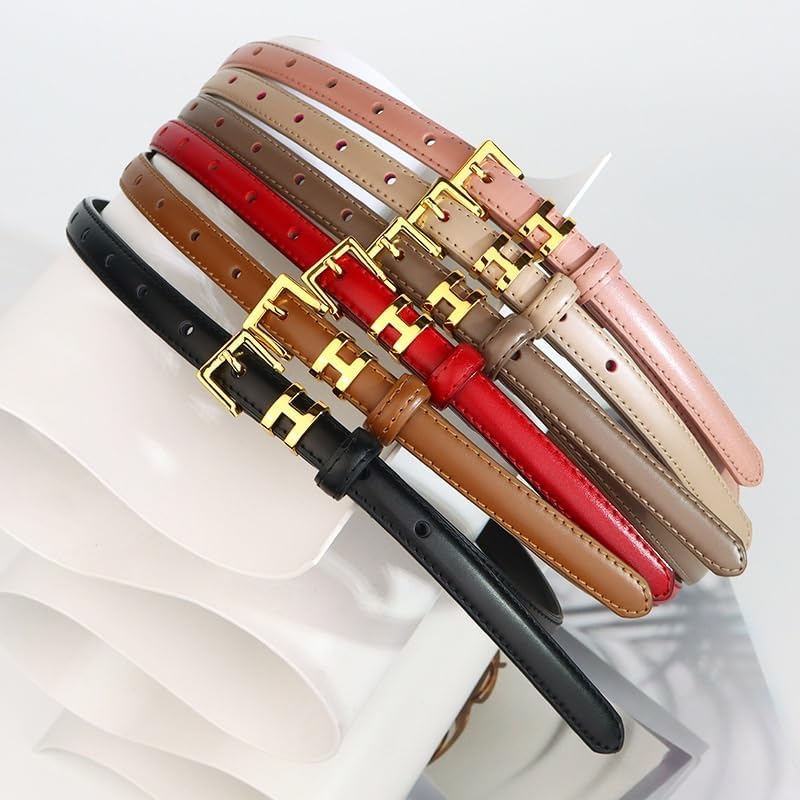 HBJWOV Women's Genuine Leather Thin Belt Women's Outerwear Dress Women's H-Button Small Belt Jeans Strap(Black-JoJo's Bizarre Adventure1)2