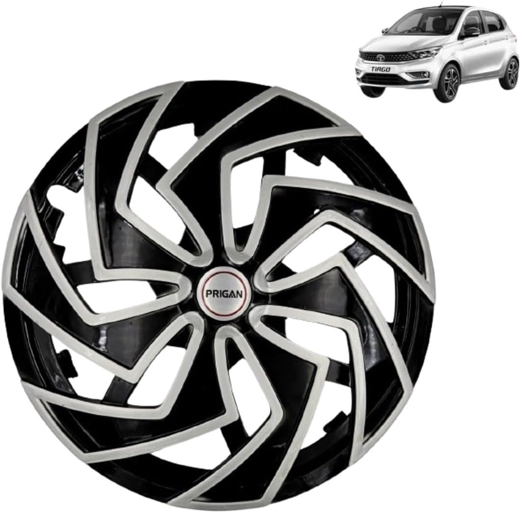 Prigan Wheel Cover for TATA Tiago New 14 Inch Black Silver Wheel Cap (Available in 13,14 Inch) (Set of 4 Pcs) (Press Fitting) Model- Spider BS-14