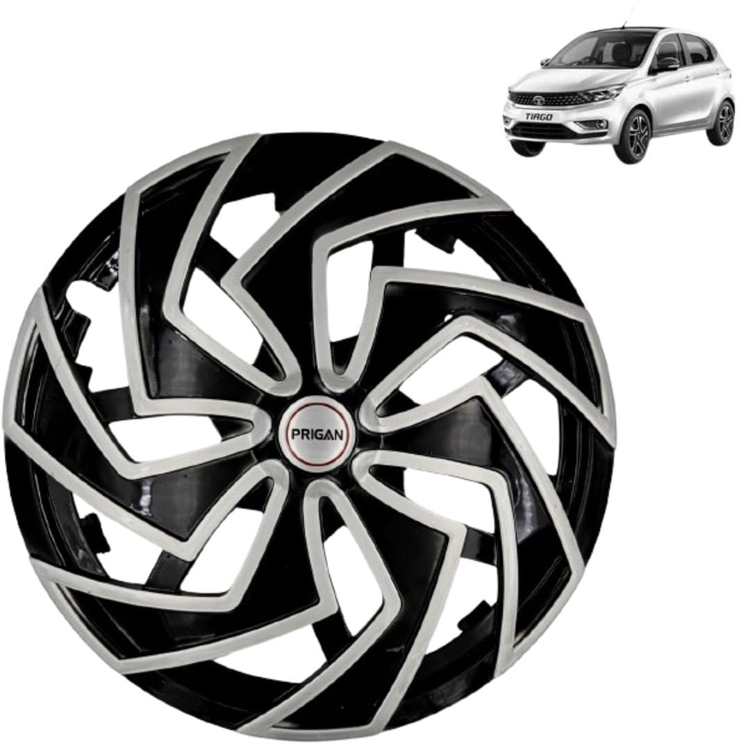 Prigan Wheel Cover for Tiago 14 Inch Black Silver Wheel Cap (Available in 13,14 Inch) (Set of 4 Pcs) (Press Fitting) Model- Spider BS-14