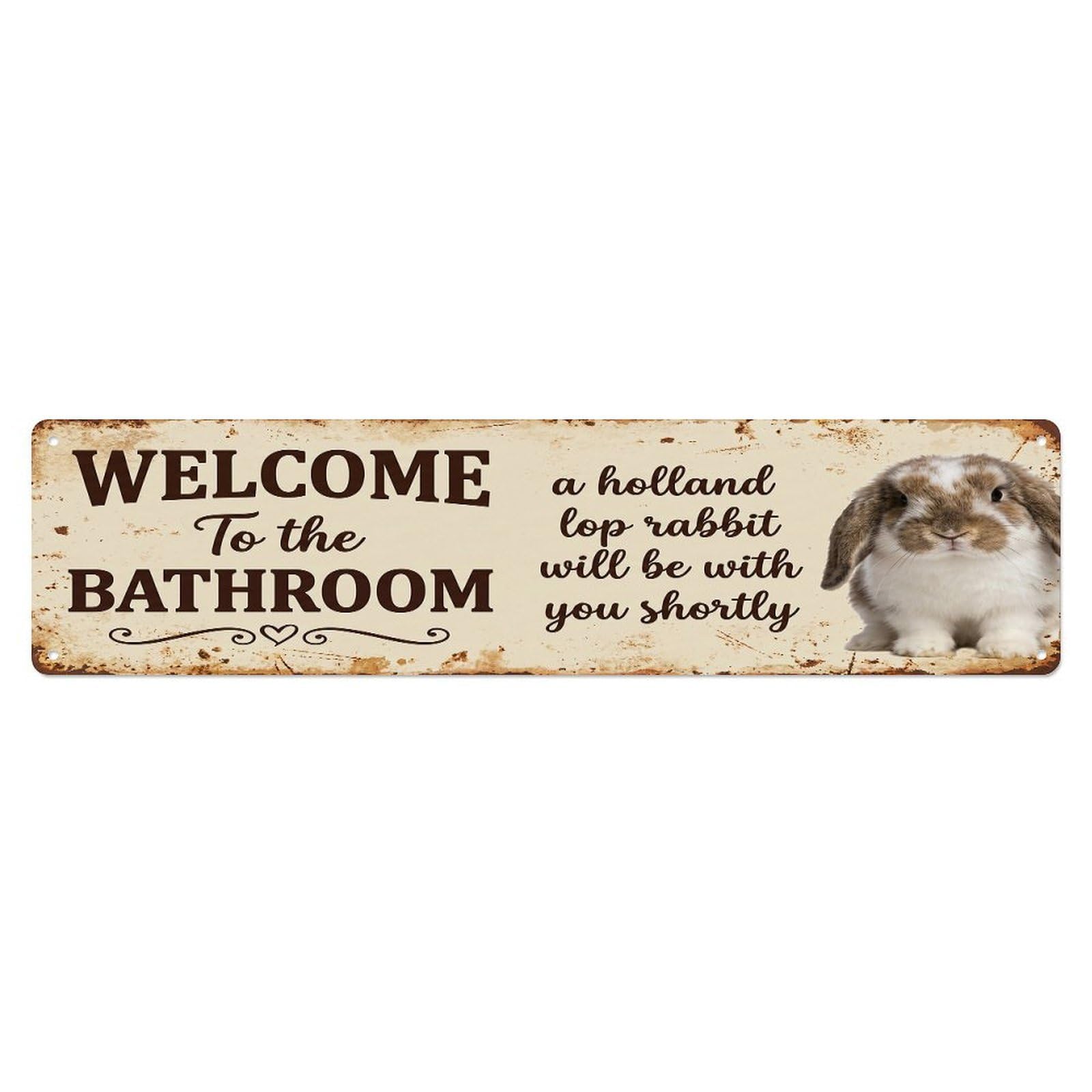 Vintage WELCOME To The BATHROOM Holland Lop Rabbit Banner Metal Tin Sign