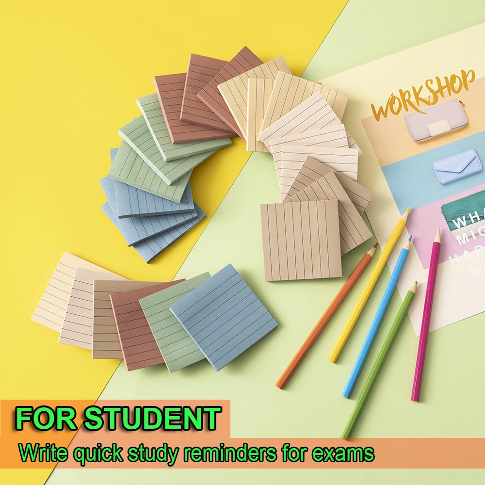 Lot de 72 blocs-notes adhésifs lignés 7,6 x 7,6 cm Couleurs vintage