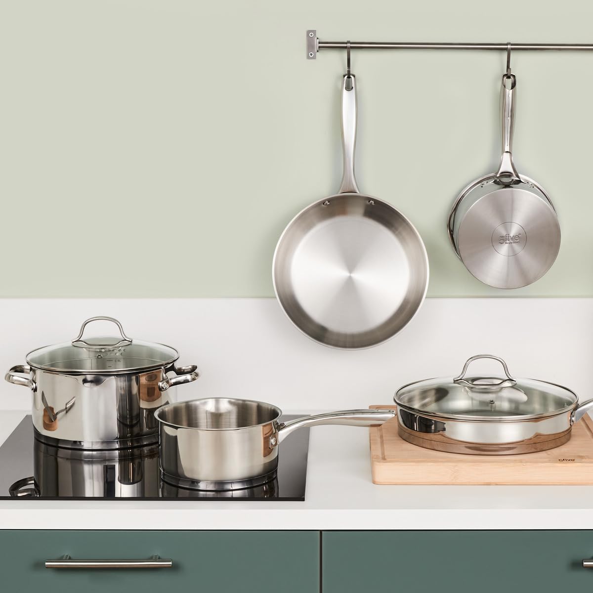 Five - Sauteuse en INOX Haute qualité avec Couvercle en Verre D 28 cm Tous Feux y Compris Induction