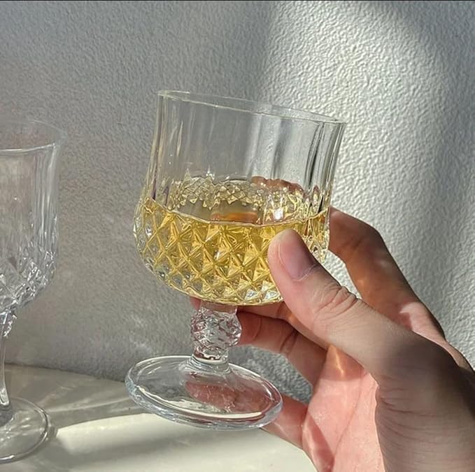 Dakshayanii Diamond Cut Brandy Glass |180 ml | Cognac | Stemless Rum Glass for Spirits |Crystal, Luxury, Large, Elegant, Old Fashioned Water and Mixed Drinks, (Set of 6) 2
