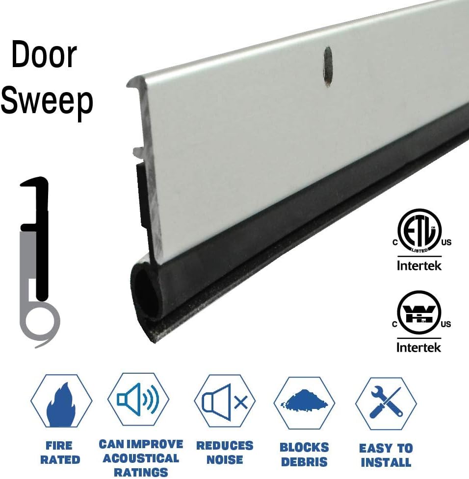 Fire Rated/Clear Anodized Aluminum Door Sweep (7623CA) SMS #6 x 1/2' Supplied, 7/32”Wide x 1H” (42")