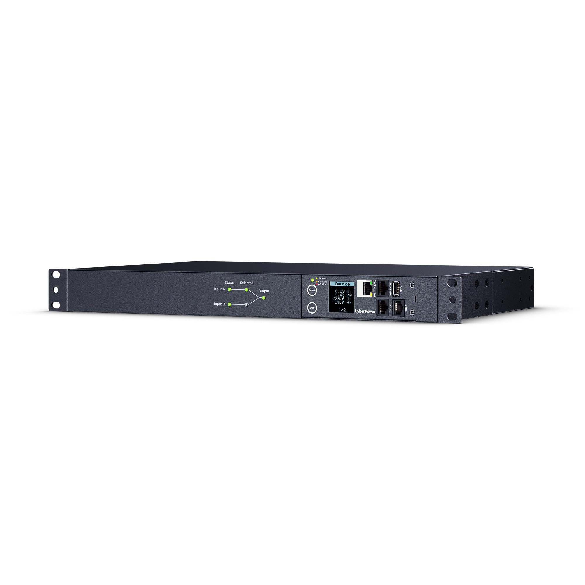 CyberPower PDU44004 Switched ATS PDU, 200-240V, 15A (Derated to 12A), 12 Outlets, 1U Rackmount