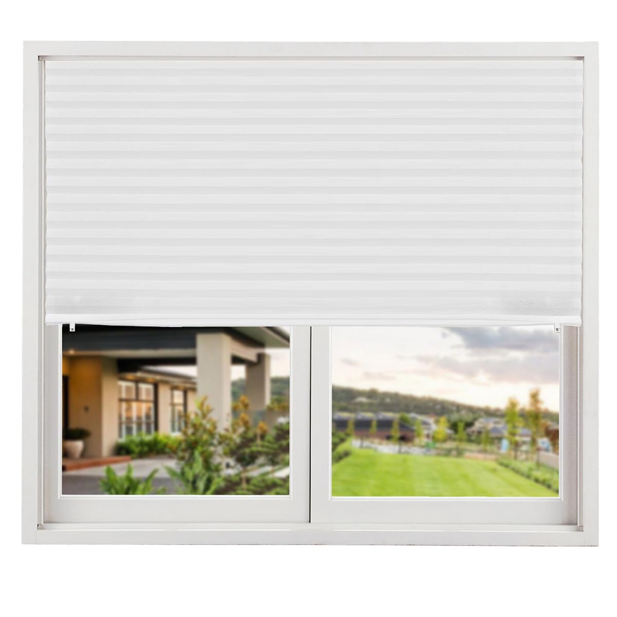 Temporary Shades Cordless Blinds Fabric Light Filtering Pleated Window Shades Easy to Cut and Install