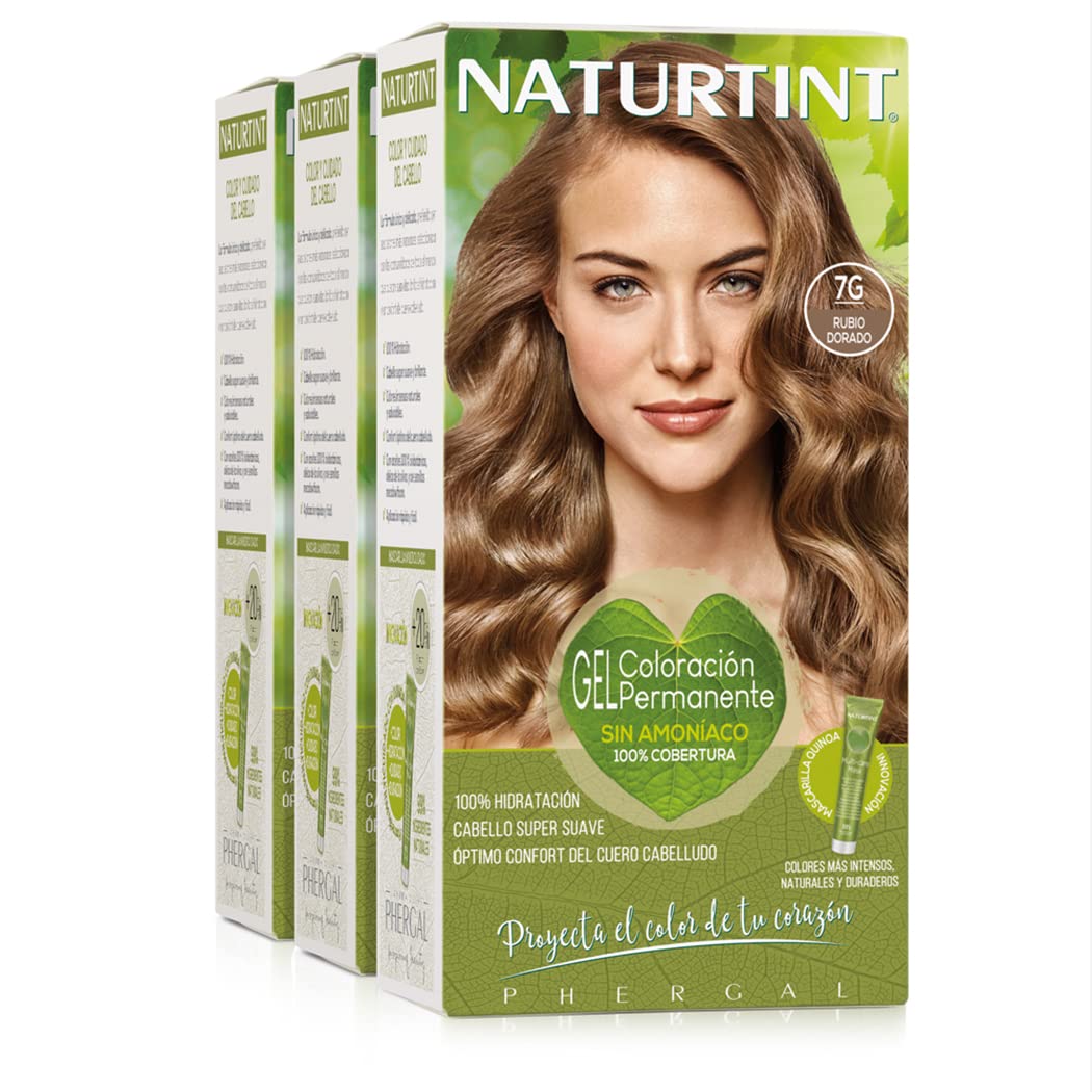 Naturtint Biobased | Coloración sin amoniaco | 100% cobertura de canas | Ingredientes vegetales | Color natural y duradero | 7G Rubio Dorado | Pack de 3