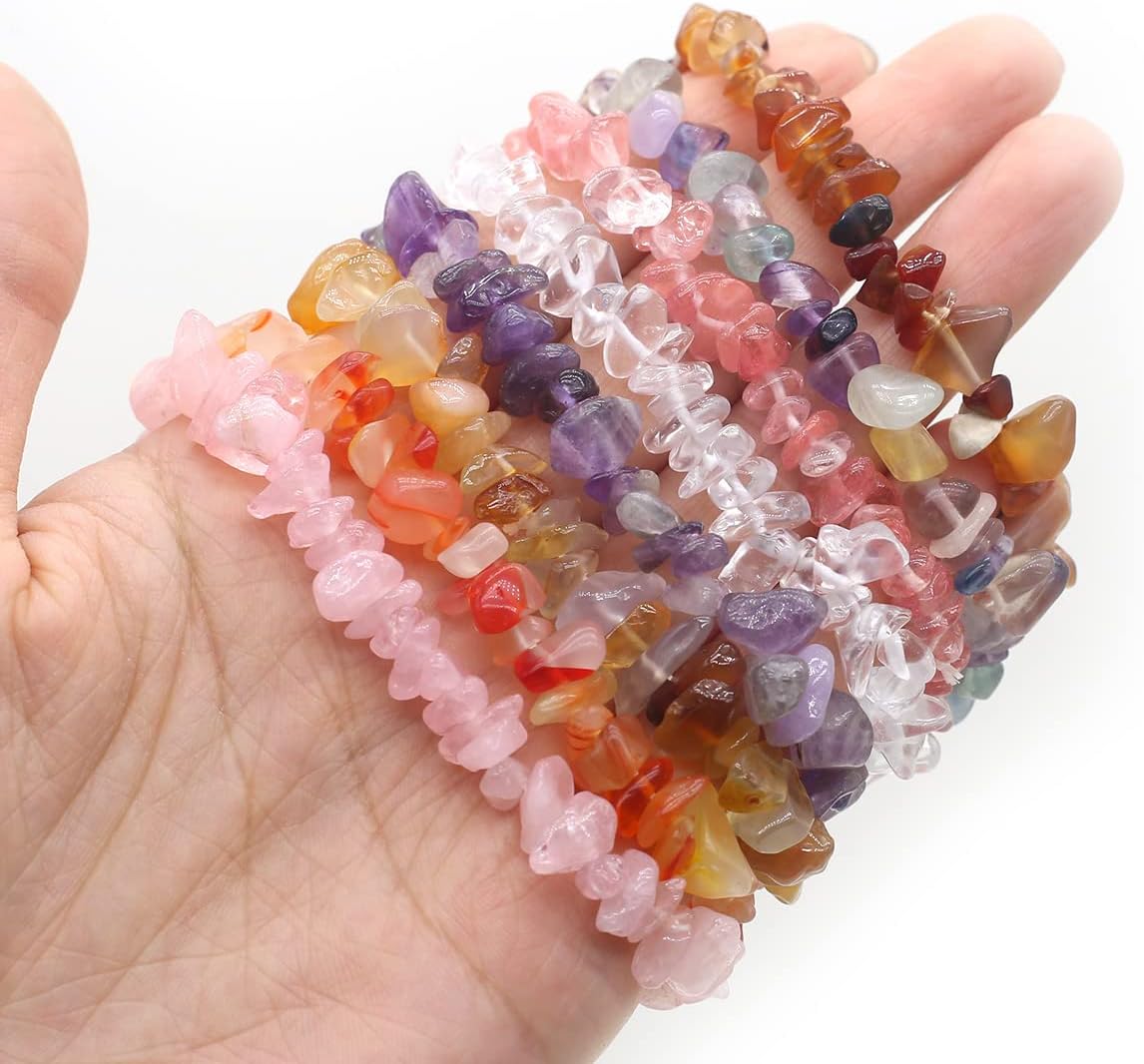 LE SKY Natural Chakra Crystal Healing Chip Stretch Bracelets Irregular Spiritual Stone Bracelet for Women Men Reiki Yoga Anxiety Yoga Meditation - Image 3