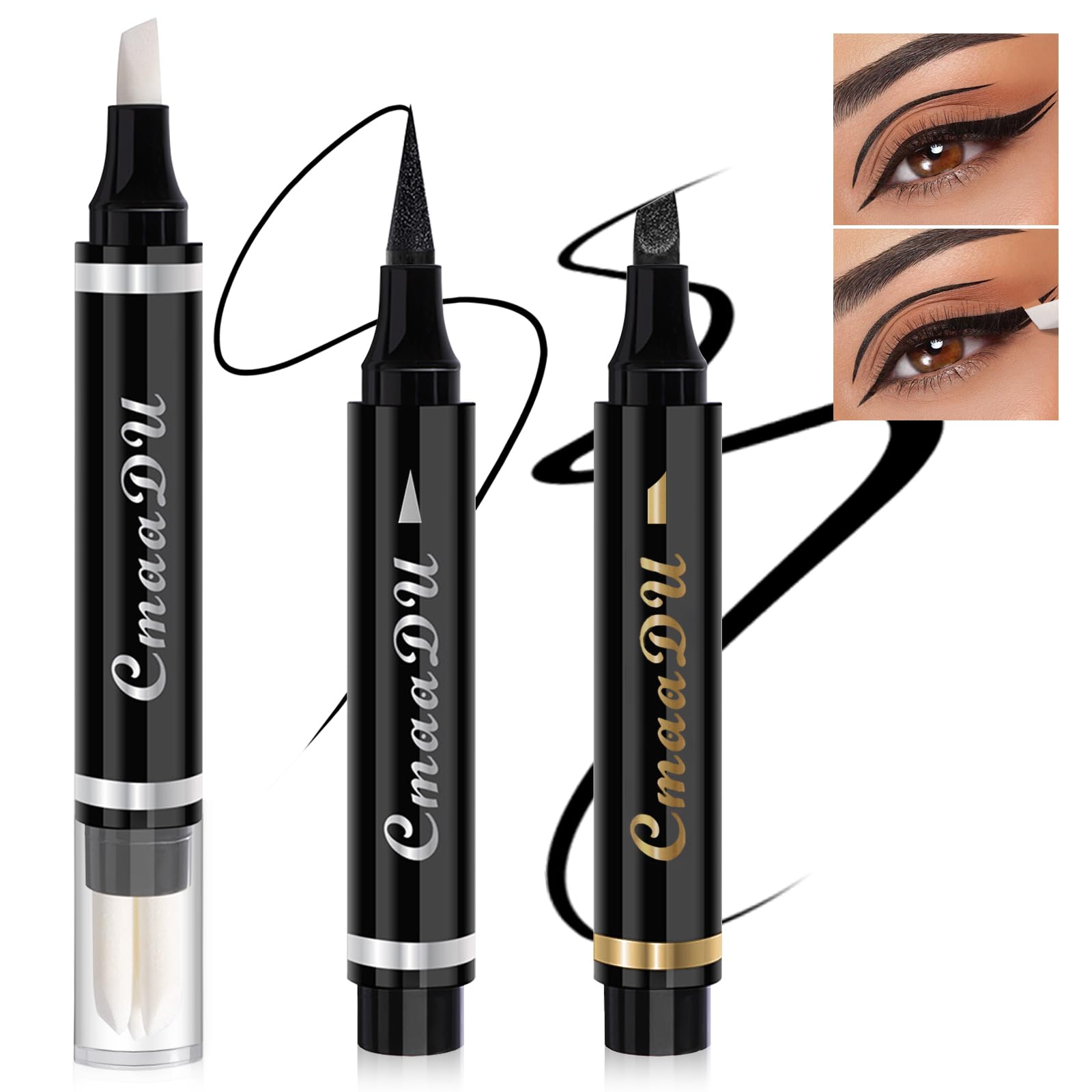HOSAILY Winged Eyeliner Quick Fix Makeup Cleanser Eraser Pen Set, Waterproof Smudgeproof Eyeliner Stamp Cat Eye Stencils, Makeup Corrector Pen for Eye Lipstick Mascara with 3 Replacement Heads 1 Count (Pack of 2)