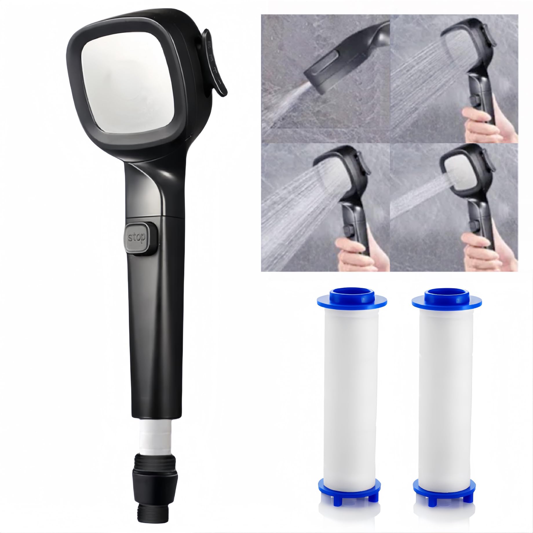 Sunkizzrs® Hand Shower for Bathroom 4-Function Shower Head with Filter Increase Water Pressure Handheld Showers （With 2 PP Filter Elements） (Black) (B0CNZ723QZ) Amazon Price History, Amazon Price Tracker