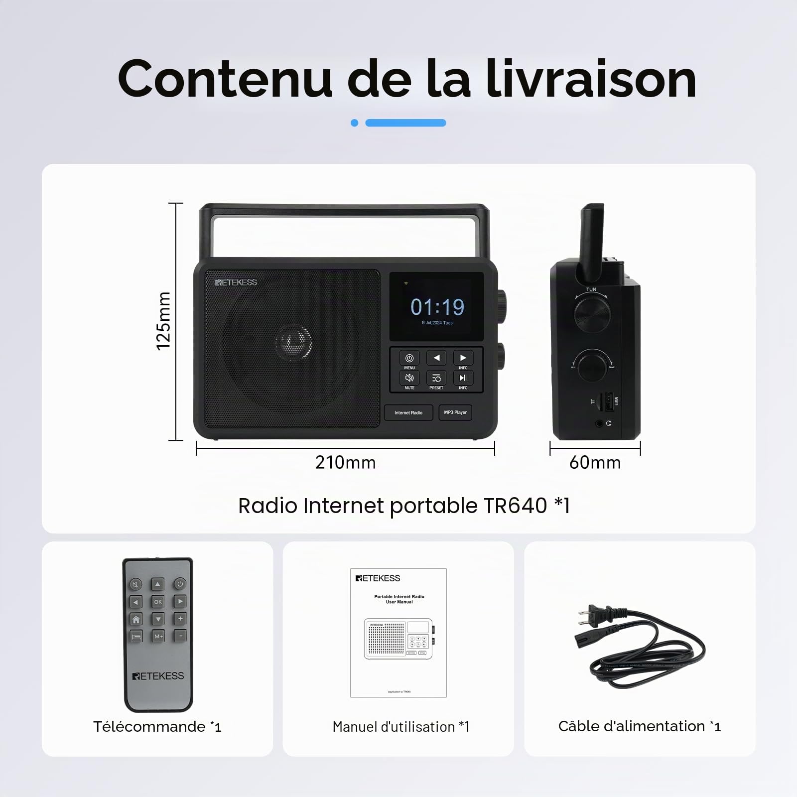 Retekess TR640 Radio Internet, Radio Numérique Dab