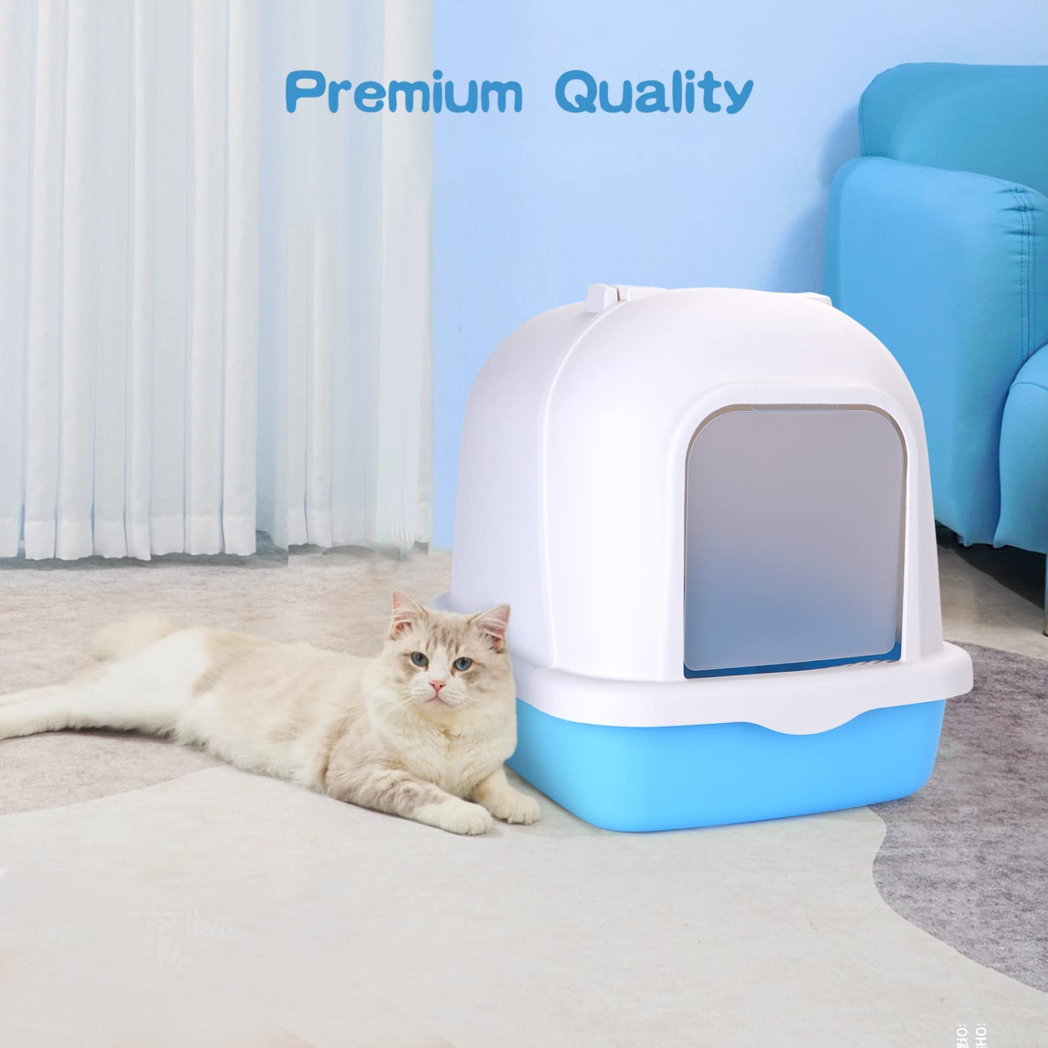 Nobleza - Inodoro para Gatos con Abertura Frontal y Pala, Caja de Arena Cubierta Desmontable, Arenero Grande, Azul 54 * 41 * 45 CM